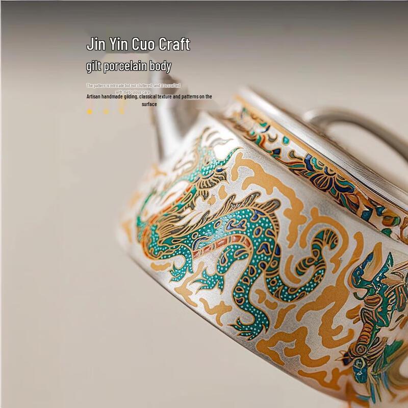 Dragon & Phoenix Gilded Silver Ceramic Tea Set