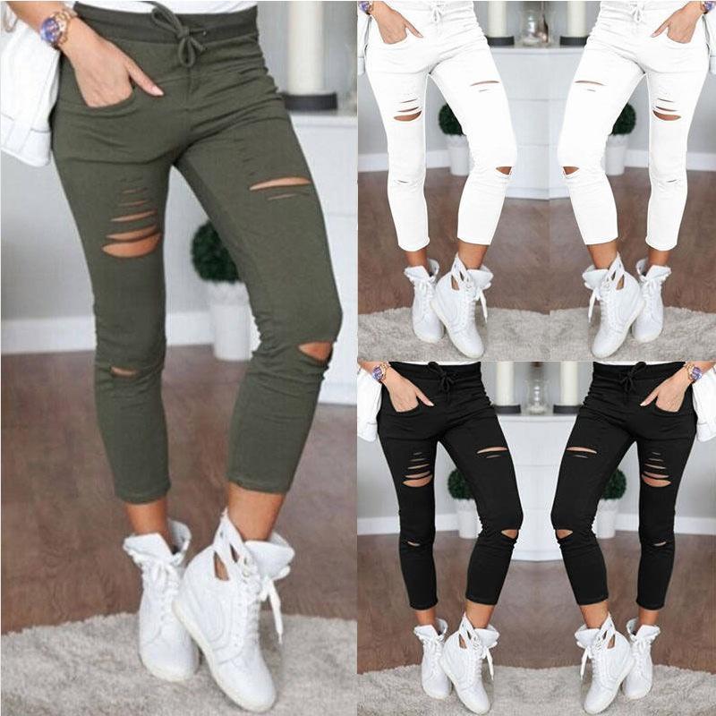Sexy Women's High Waisted Denim Stretch Jeans Destroy Skinny Ripped Distressed Pants Trousers