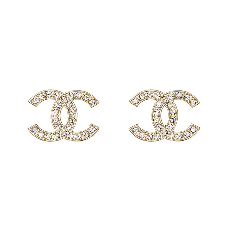 Chanel Серьги-гвоздики со стразами в форме двойного логотипа C Женские Золотые