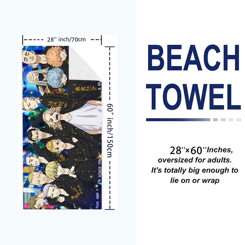 Tokyo Revengers Print Beach Towel, Large Soft Quick Dry Towel for Beach Camping Swimming