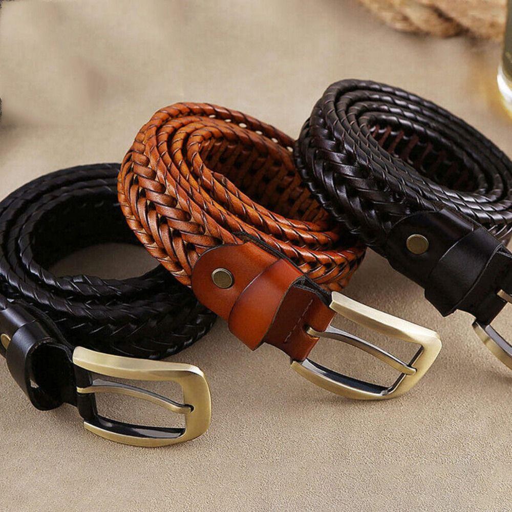 Leather Gold Pin Buckle Trousers Vintage Belts Waistband Jeans Strap Braided Belt
