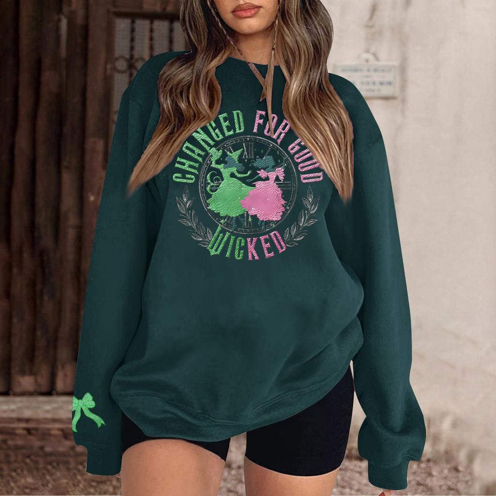 Женская повседневная модная блузка с длинным рукавом и круглым вырезом с принтом и пуловером