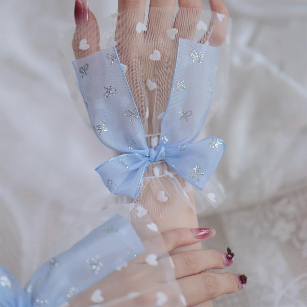 Silver Glitter Bow Embellished Arm Sleeve For Nail Photography Elegant Chiffon Accessory With Elastic Fit