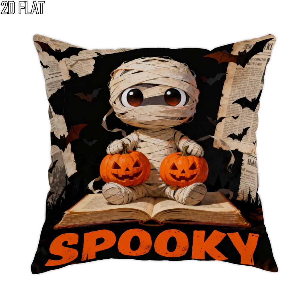 2D Flat 1pc Halloween Spooky Cute Cartoon Throw Pillow Covers Orange Black Decorative Pillowcases On