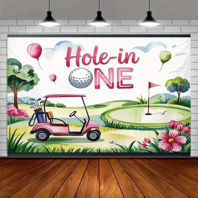 2D Cute Golf "Hole-in-One" Backdrop for First Birthday Party Decoration