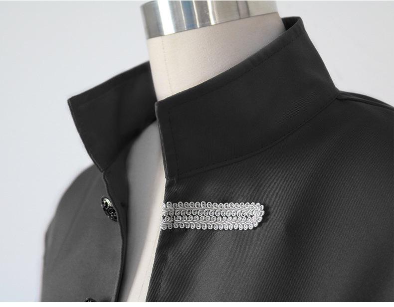 2024 European & American Men's Solid Color Steampunk Overcoat with Stand-Up Collar