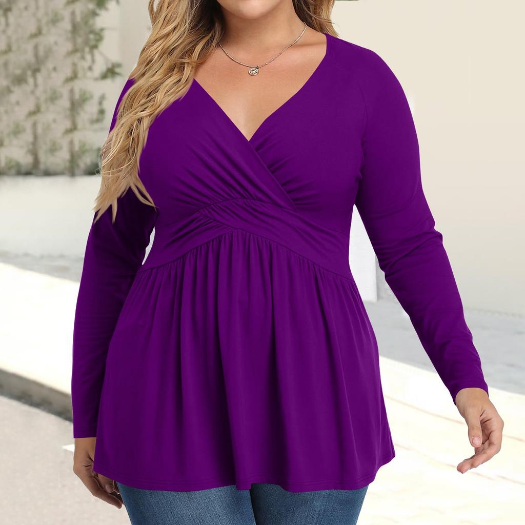 Женская рубашка большого размера с длинным рукавом, принт, плиссированный повседневный топ с V-образным вырезом