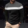 Autumn and Winter Plus Size Round Neck Long Sleeved Color Blocked Base Shirt Pullover Men's T-shirts
