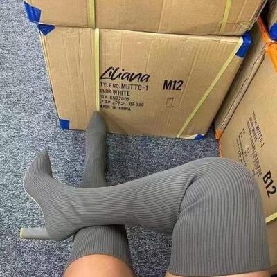 Осень и зима остроносые вязаные ботфорты на толстом каблуке женские европейские, американские внешнеторговые большого размера эластичные шерстяные носки длинные сапоги