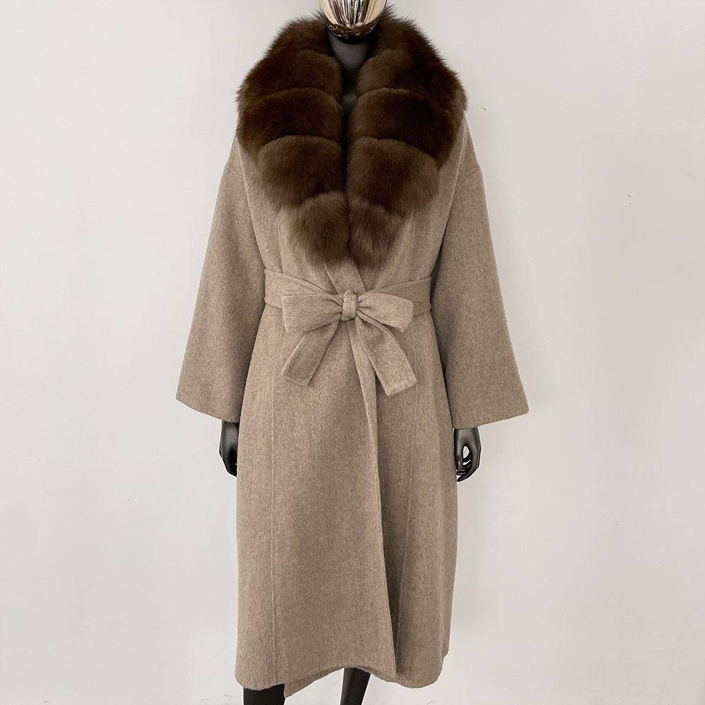 OFTBUY Натуральная шуба 2024 года, женская верхняя одежда больших размеров, зимняя женская куртка с воротником из натурального меха лисы и капюшоном, пальто из кашемировой шерсти