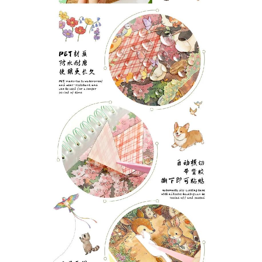 Kawaii Flower fields paint spring 3D Solar term courtyard Landscape Sticker book DIY Pocket Cabin Scene festival gift