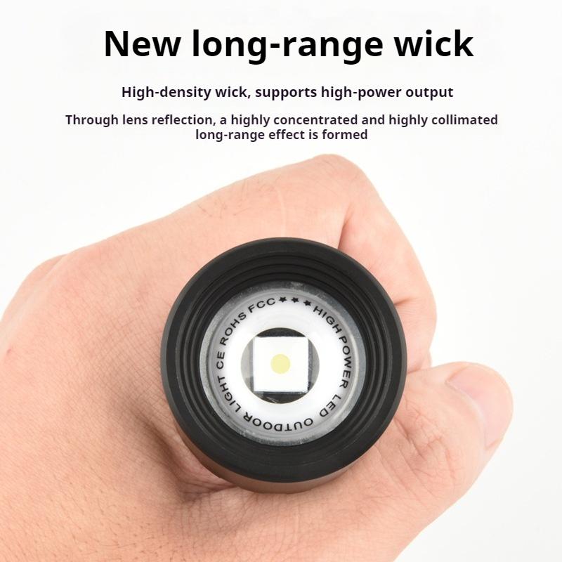 LED White Spotlight Flashlight Type-C Rechargeable Aluminium Plastic Telescopic Zoom Long Range Flashlight