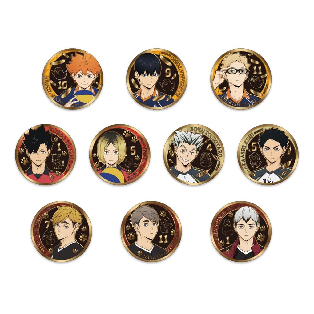 Tenyo Overwhelming Gold Badges of 24K Gold Plated Tin Diameter Haikyu!! Vol.1 (Set 10, Boxed) TKB-S03 Badges, Approx. 5.5cm