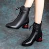 Women Pointed Toe Ankle Boots Brand New Mid Heels Leather Shoes Casual Walking Shoes Woman Winter 2024 Trend Lace Up Botas Mujer