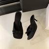 Slippers Women Wear Black Bow In Spring and Summer 2025 Satin Fish Mouth Open Toe with Sandals Stiletto High Heels