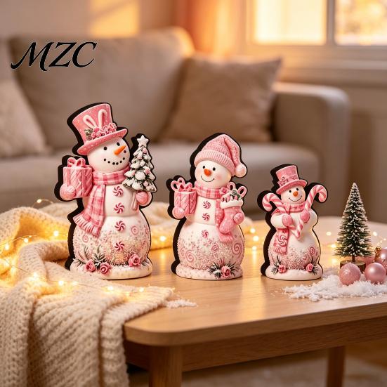 Indoor Holiday Fireplace Decor 3Pcs Christmas Wooden Tabletop Decor, Cute Snowman Gingerbread Man Figurines, Gift for Home Table Centerpiece,
