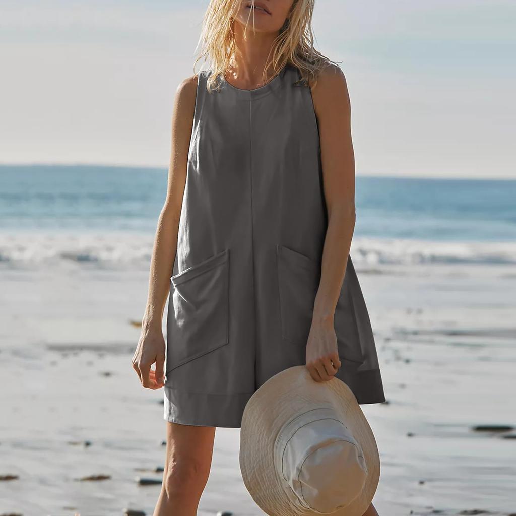 Oversized Rompers For Women Casual Sleeveless Wide Capris  Jumpsuit With Pockets