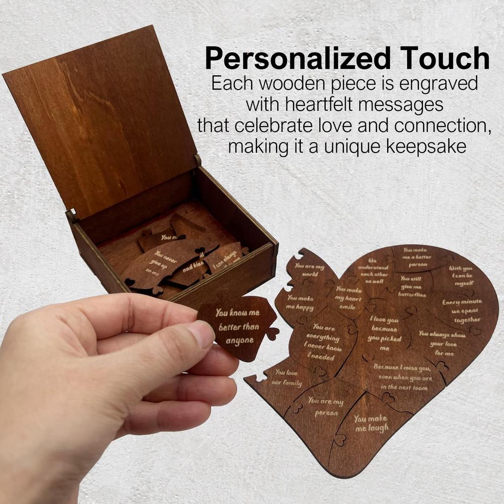 20 Reasons Why I Love You Heart Jigsaw Romantic Heart Wooden Jigsaw W/ Gift Box for Him Her Valentines Anniversary Wedding Gift