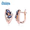 LSOOYH Clip Earrings Rose Gold Color Fashion Earring For Women Black Cubic Zirconia Hollow Stud Earrings Jewelry