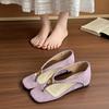 2025 Summer French Retro Wedge Heel Toe Sandals Women Wear New Metal Round Button Flip-flops