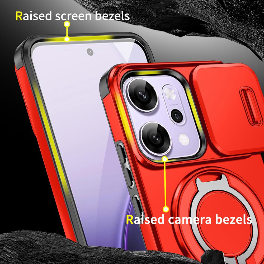 KEYSION Чехол для телефона с кольцом-подставкой 360° для OPPO Reno14 Pro 5G, сдвижная защита камеры, магнитная противоударная крышка для OPPO Reno14 F 5G
