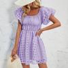 Летнее женское модное однотонное плиссированное платье мини-длины с короткими рукавами