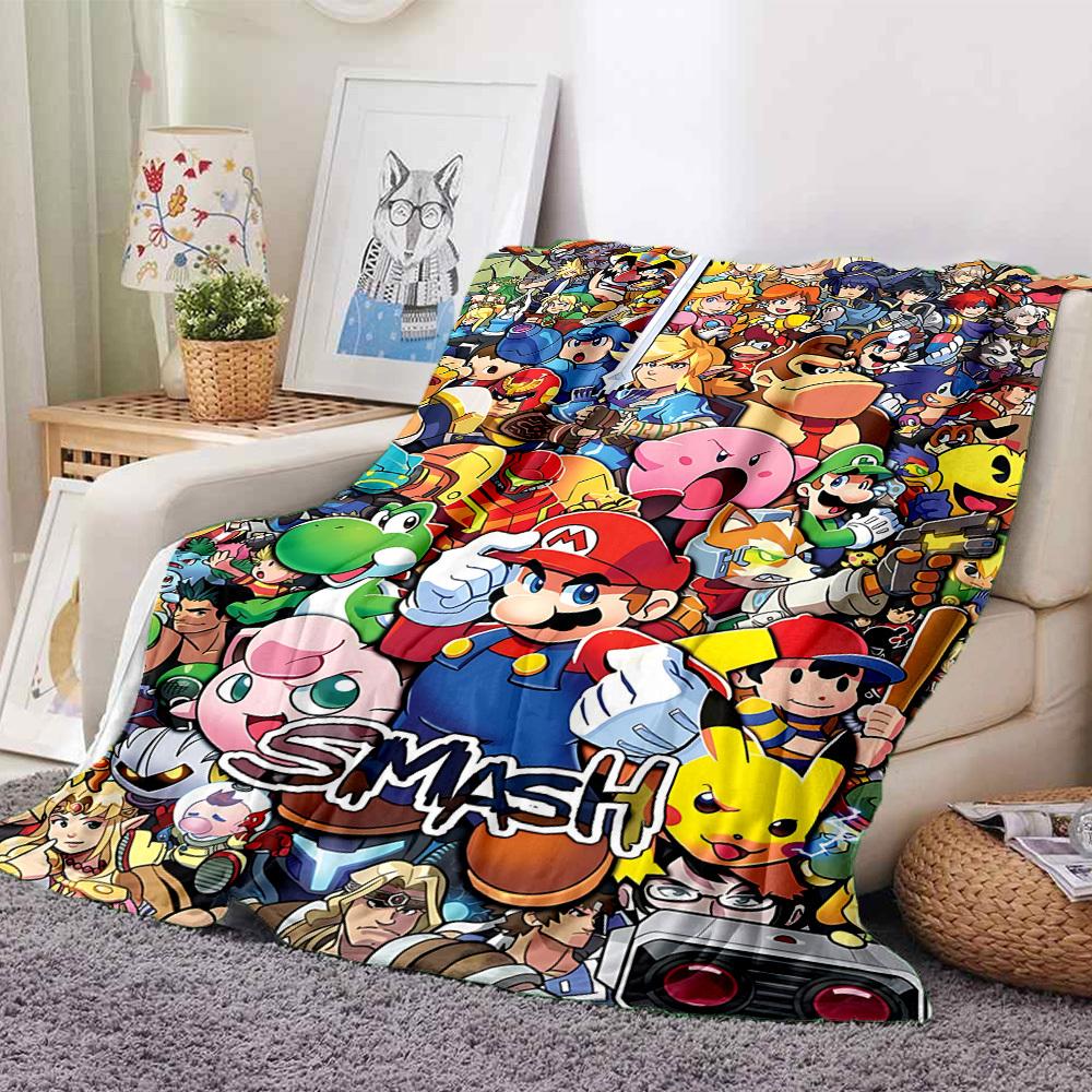 1pc Mario Gamer Gaming Flannel Blanket, Soft Skin Friendly with Digital Printing, Various Sizes Available for Family, Friends, Birthday