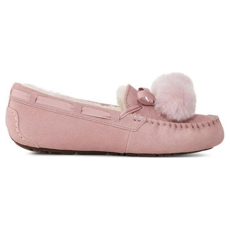 UGG Leather Pom Pom Bow Flat Shoes Women Flats Rose-Gray 1138651-RSGRY
