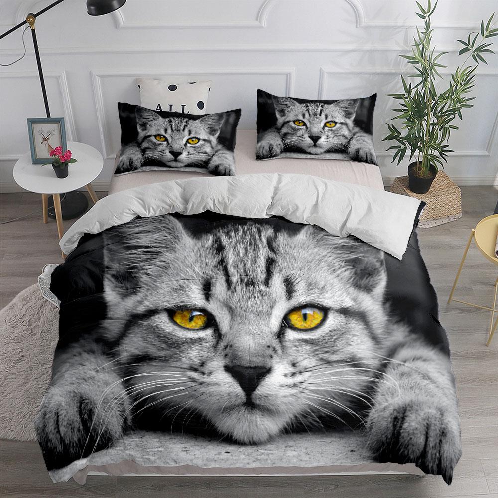 Pet Cat Diy Print Duvet Cover Set King Queen Double Full Twin Single Size Duvet Cover Pillow Case Bed Linen Set