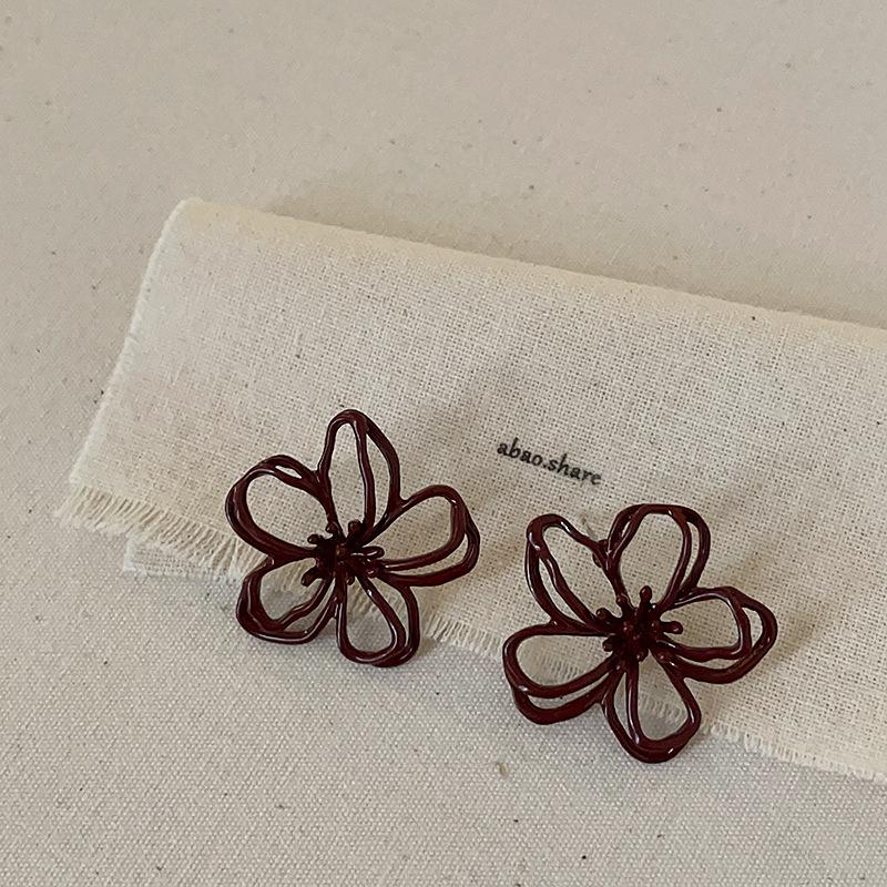Легкие роскошные высококачественные серьги-гвоздики Ankola Red Empty Flower, женские элегантные модные серьги в стиле ретро