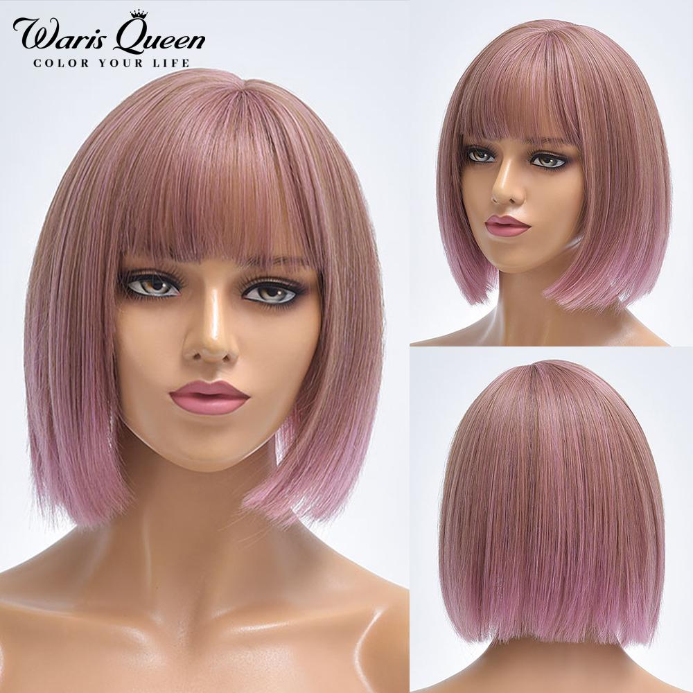 Blonde Red Short Bob Wig Synthetic Wig For Women With Bangs Lolita Cosplay Party Natural Hair Heat Resistant Fiber Wigs