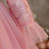 Children's Long Sleeve Evening Dress with Appliqué Mesh Puff Skirt