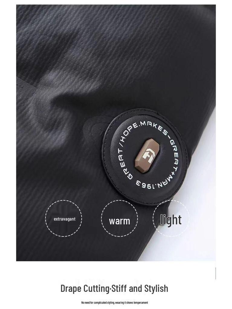 Мужская пуховая куртка 2025 года в стиле колор-блок со стойкой - Черная, теплая зимняя куртка в корейском стиле.