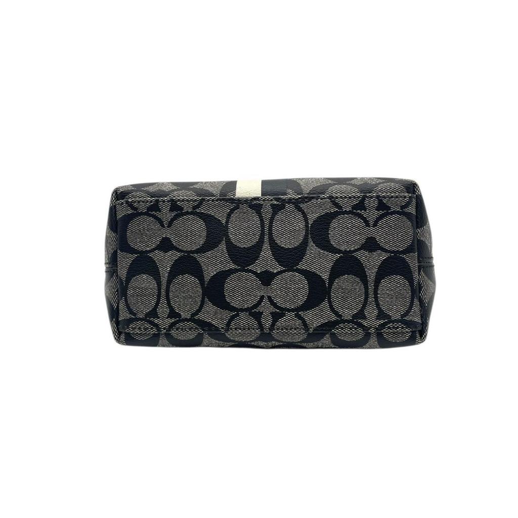 Used COACH Handbag Signature Heritage Signature Stripe Small Handle PouchHandbag gray/black PVC/leather Women