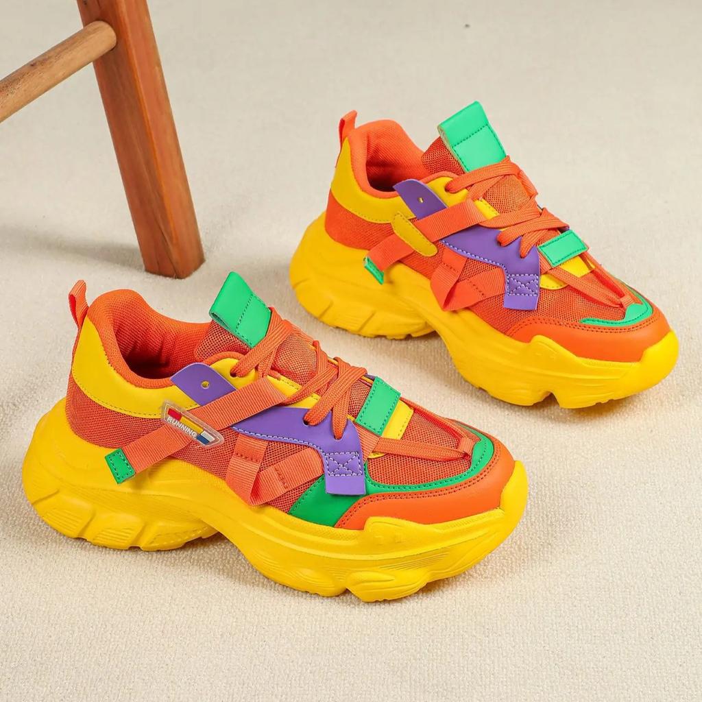 Модные массивные женские туфли на платформе, повседневные кроссовки, сетчатые кроссовки для ходьбы, дышащие, модные, платформа, "папины" кроссовки, на шнуровке