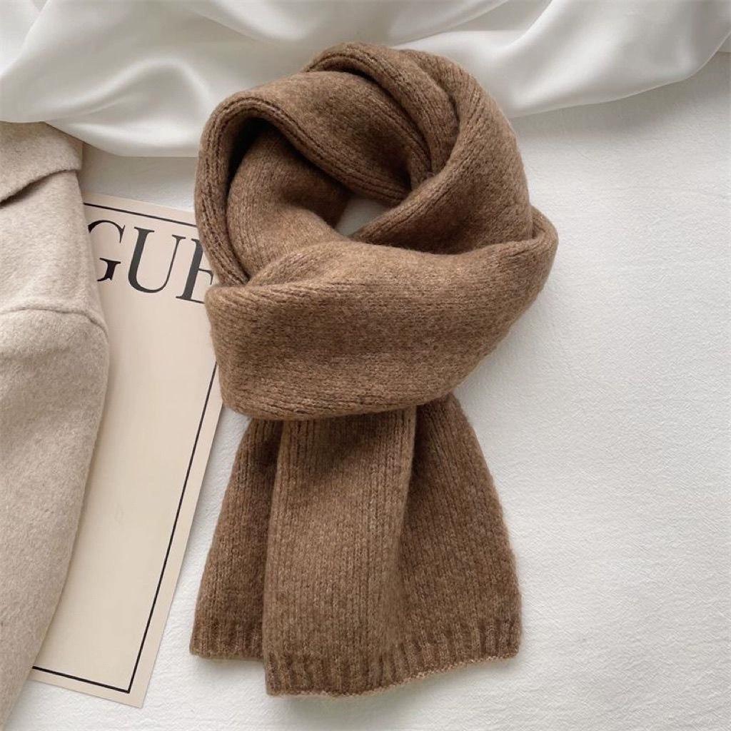 Knitting Scarf Solid Color Thickened Warm Women Scarf Cold Weather Thermal Neck Wrap Casual Outfit Scarf