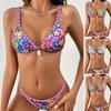 2Pcs/Set Women Bathing Suit Print Double Bandage Backless Layer Sling Summer Bikini Set Swimsuit