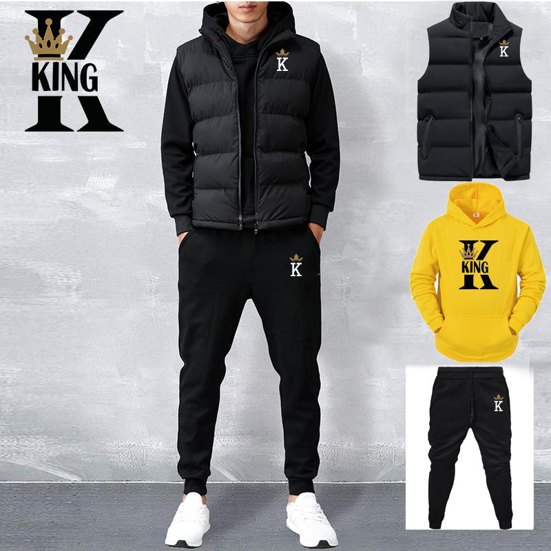 Мужские повседневные комплекты Жилет + толстовки + брюки Спортивный костюм из 3 предметов Мужской комплект спортивной одежды