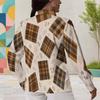 Women Plus Size Plaid Printed Collared Long Sleeve Button Front Curved Hem Shirt