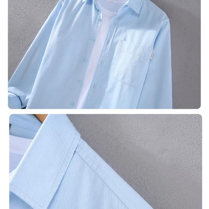 Повседневные мужские рубашки в японском стиле, весна-осень, мужские топы, повседневная однотонная рубашка с отложным воротником, рубашка из чистого хлопка на пуговицах