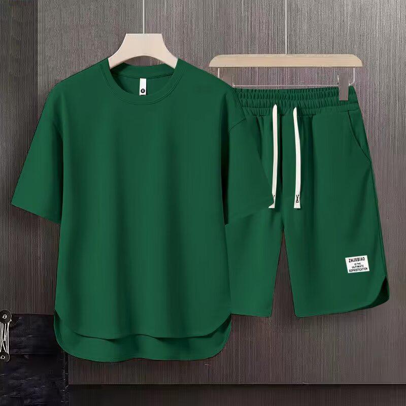 Мужской модный летний спортивный костюм: Повседневный комплект из двух предметов с коротким рукавом и шортами