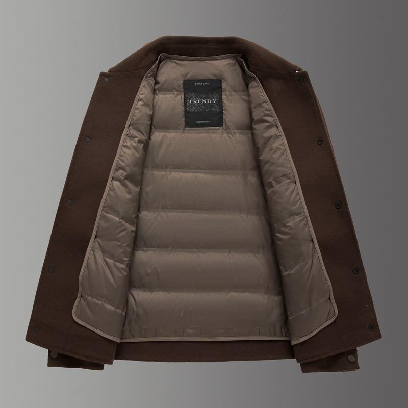 Men's Winter Double-Sided Wool Jacket with Cashmere Lapel and Down Liner - Middle-Aged Dad Style