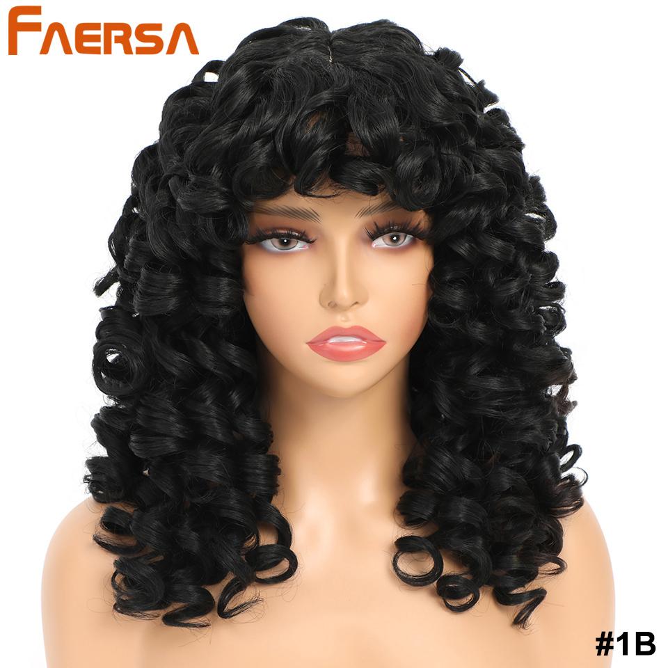 Short Black Curly Wig with Bangs for Women Synthetic Hair Cosplay Wigs Loose Curly Red Brown Ginger Glueless Natural 18 Inch Afro Wig