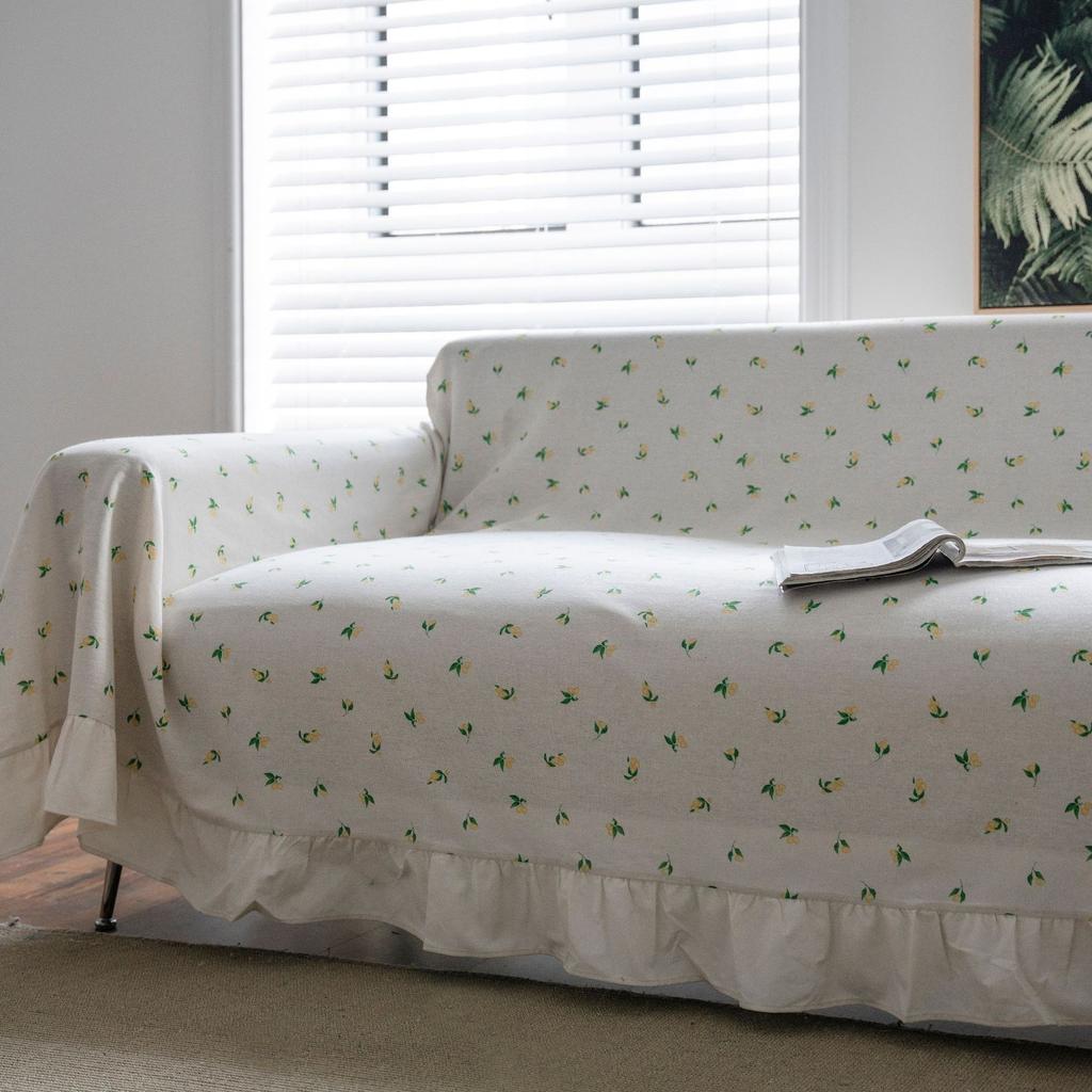 Sofa Towel Plain Pastoral Ruffle Edge Multi-Functional Cover Towel Retro American Style