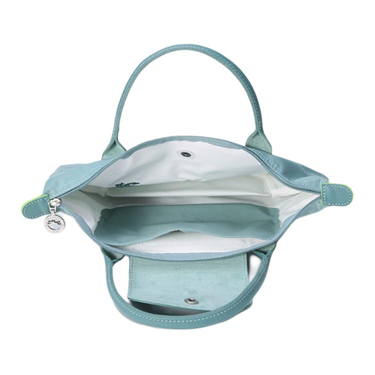Longchamp Сумка-тоут Le Pliage Green из переработанного холста с кожаными ручками, маленькая, женская, озерно-синяя