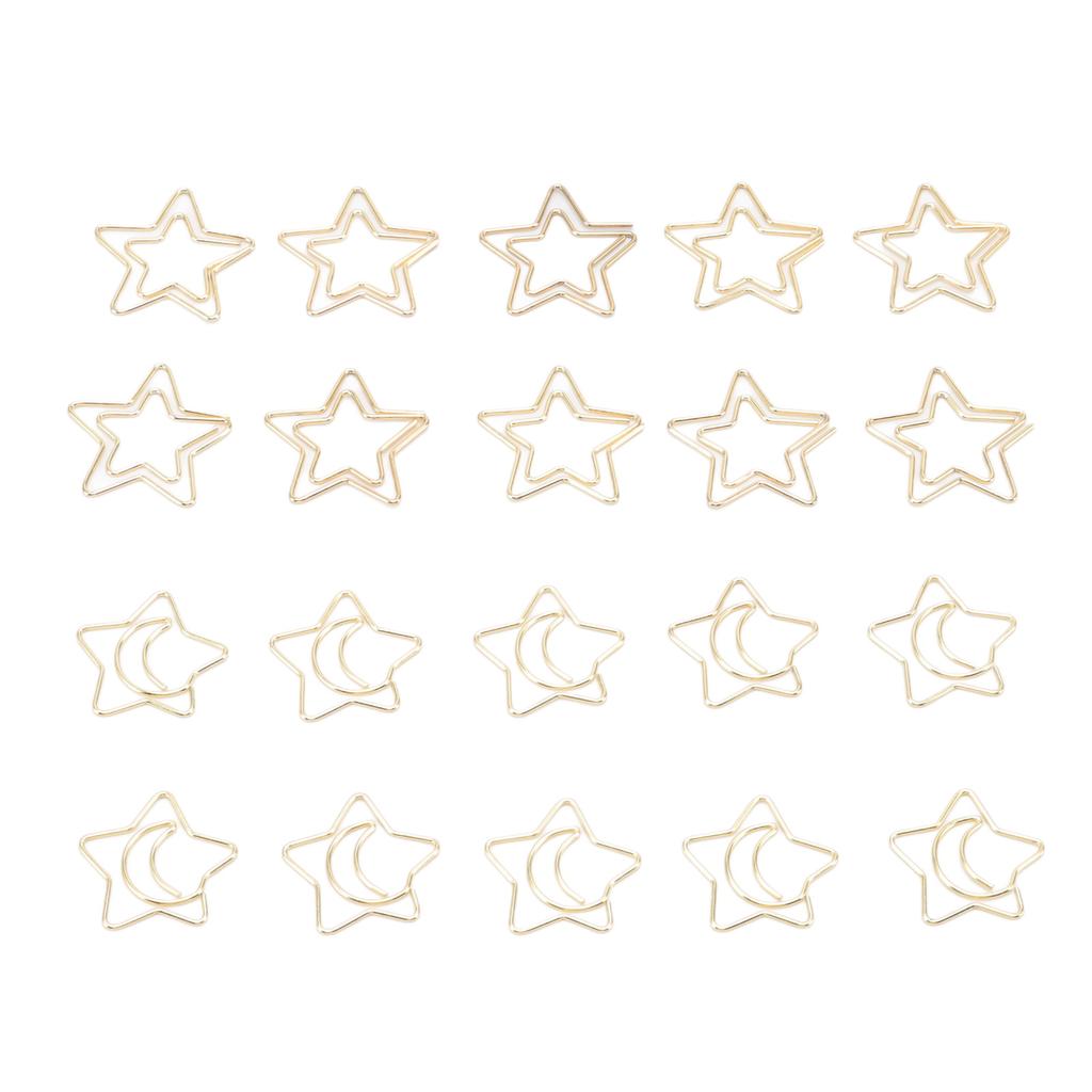 100 Pcs Paper Clips Portable Small Anti Slip Cute Star Moon Shape Electroplating Gold Metal Office F