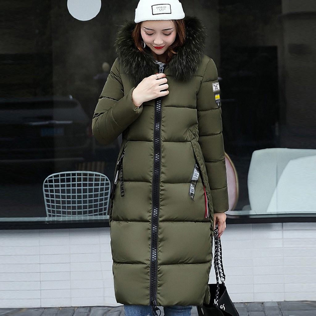 Fashion Women Winter Warm Cotton Hooded Winter Long-Sleeved Overcoat
