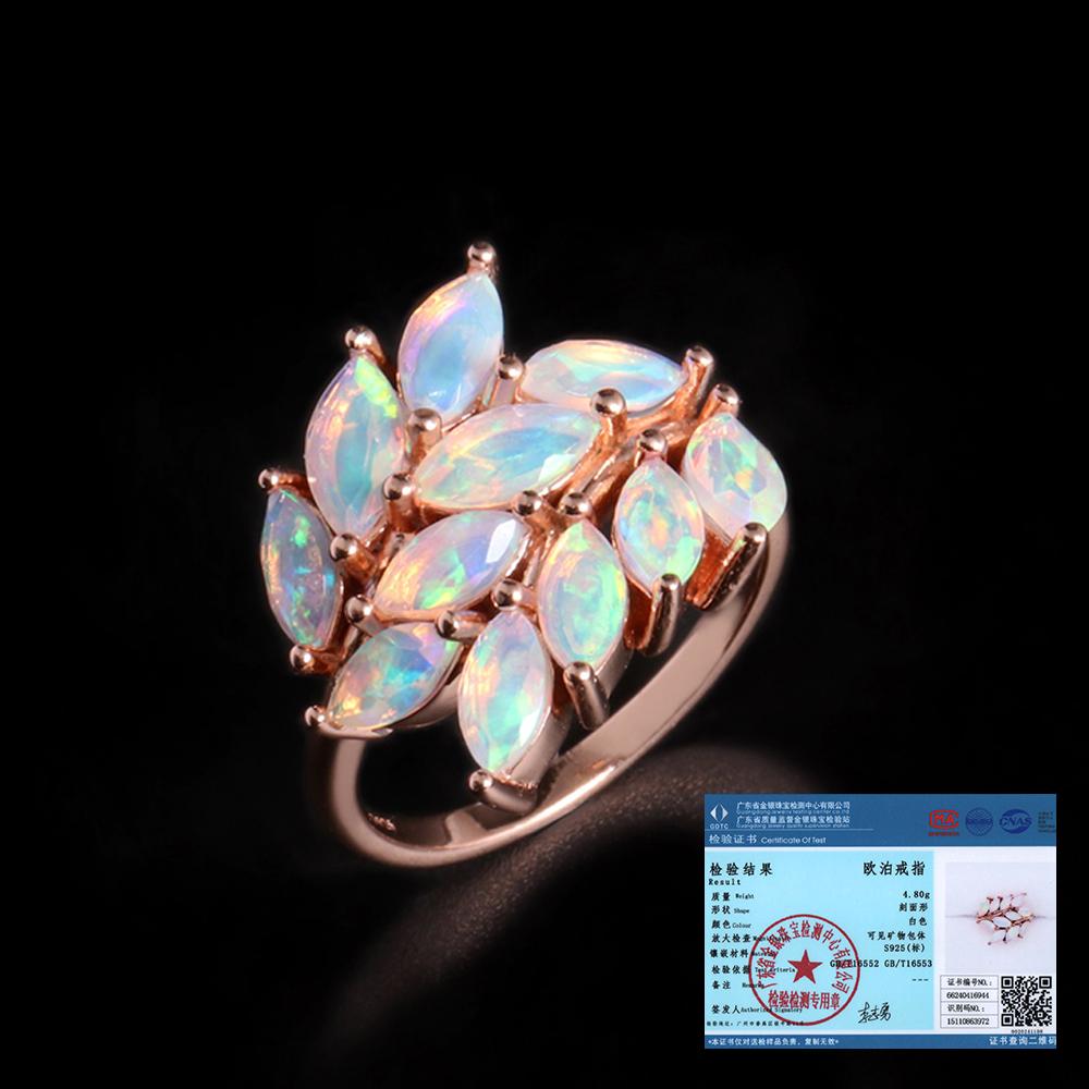Роскошное светлое кольцо с натуральным опалом из розового золота 925 пробы, камень, родившийся в октябре, из серебра, ювелирные украшения, подарок на годовщину и свадьбу для женщин