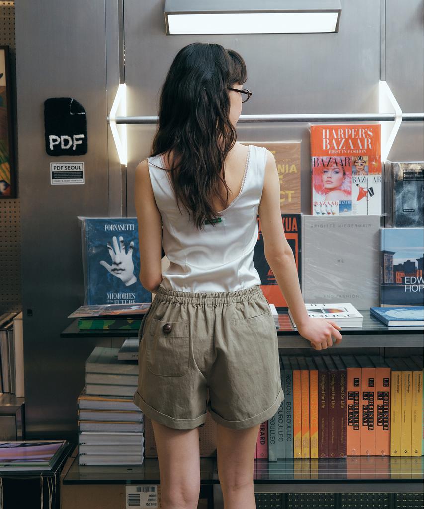 GREENBUTTER Roll-Up Banding Shorts (Beige)