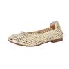 Cow Skin Weaving Summer Size 41 Low Heels Party Shoes Women Square Toe Gladiator Butterfly-knot Hollow Out Pumps